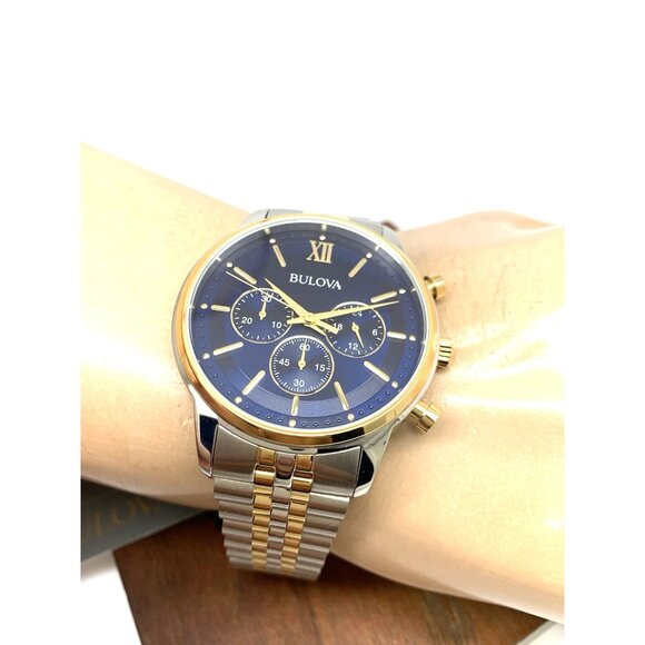Bulova Men's Watch 98A274 Quartz Chronograph Blue Dial Two Tone Stainless Steel - Picture 6 of 14